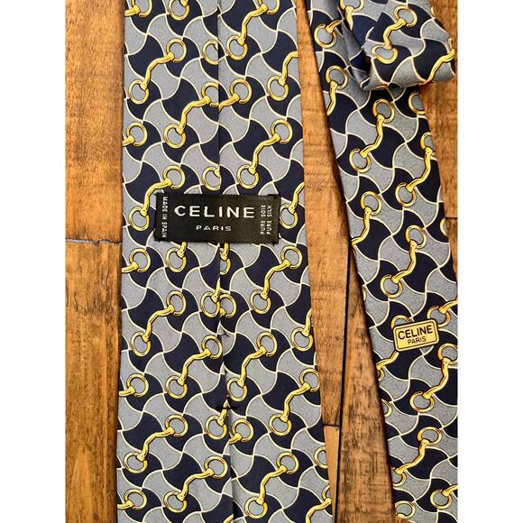 CELINE Paris Made in Spain Men's Neck Tie 100% SILK Navy - Picture 5 of 5